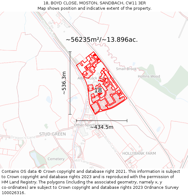 18, BOYD CLOSE, MOSTON, SANDBACH, CW11 3ER: Plot and title map