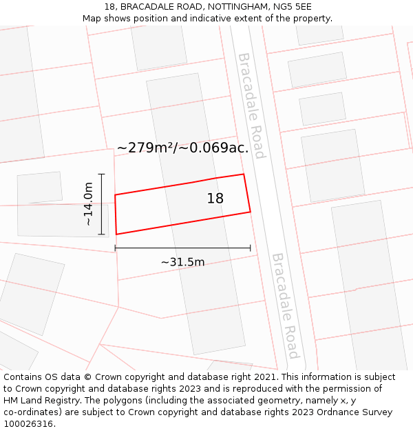 18, BRACADALE ROAD, NOTTINGHAM, NG5 5EE: Plot and title map