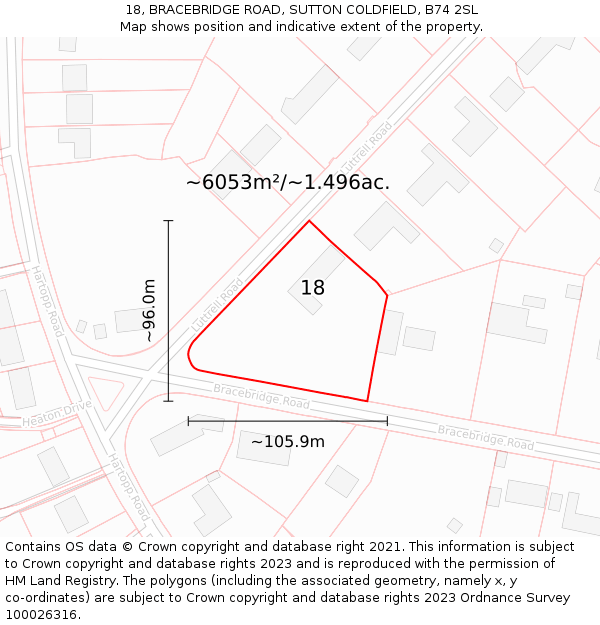 18, BRACEBRIDGE ROAD, SUTTON COLDFIELD, B74 2SL: Plot and title map
