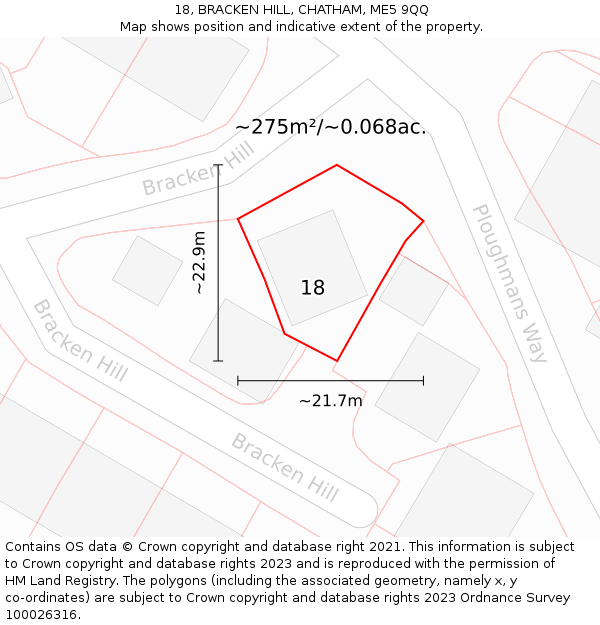 18, BRACKEN HILL, CHATHAM, ME5 9QQ: Plot and title map