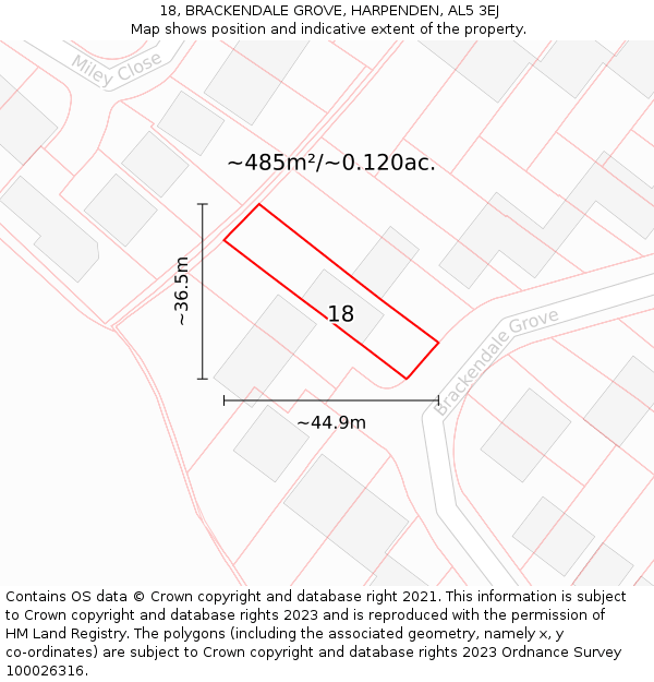 18, BRACKENDALE GROVE, HARPENDEN, AL5 3EJ: Plot and title map