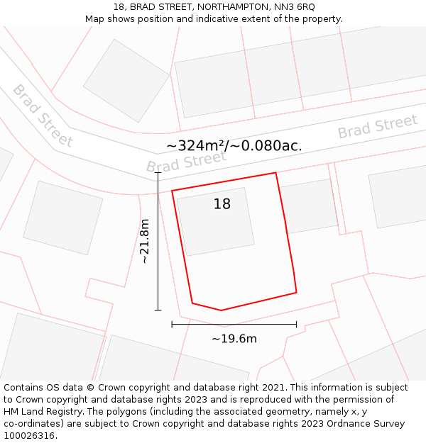 18, BRAD STREET, NORTHAMPTON, NN3 6RQ: Plot and title map