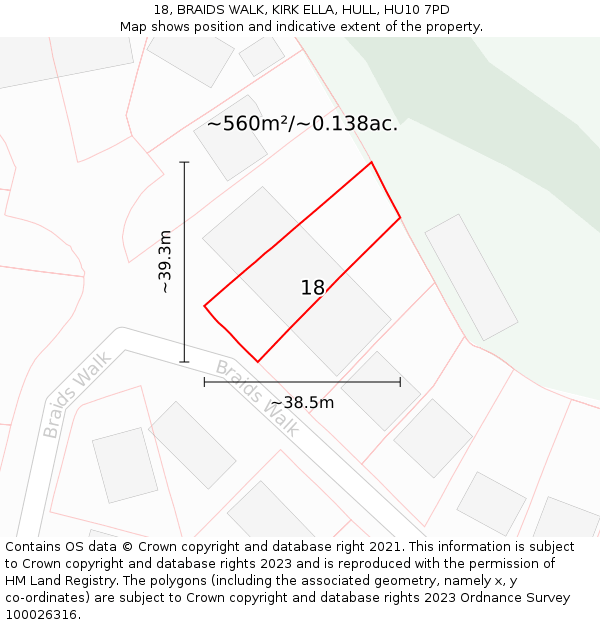 18, BRAIDS WALK, KIRK ELLA, HULL, HU10 7PD: Plot and title map