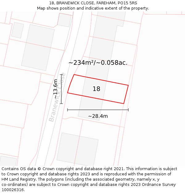 18, BRANEWICK CLOSE, FAREHAM, PO15 5RS: Plot and title map