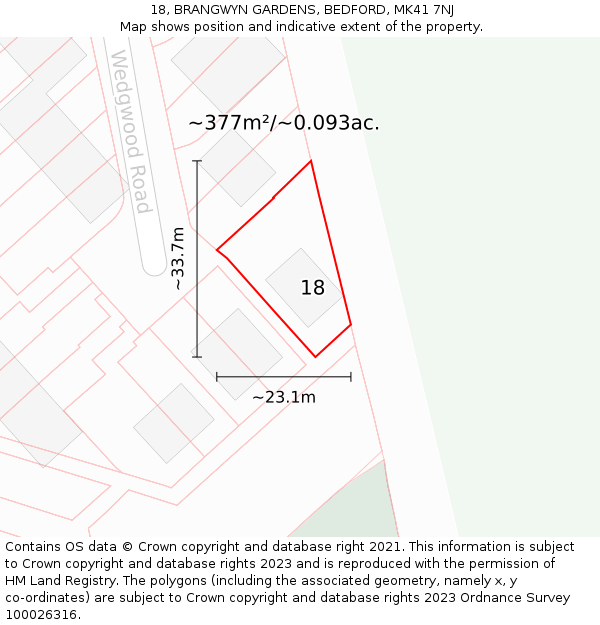 18, BRANGWYN GARDENS, BEDFORD, MK41 7NJ: Plot and title map