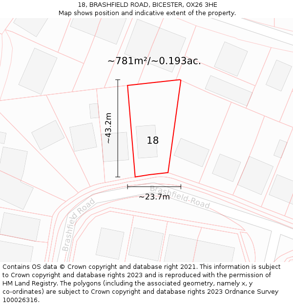 18, BRASHFIELD ROAD, BICESTER, OX26 3HE: Plot and title map