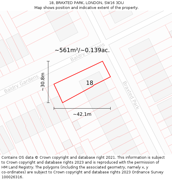 18, BRAXTED PARK, LONDON, SW16 3DU: Plot and title map