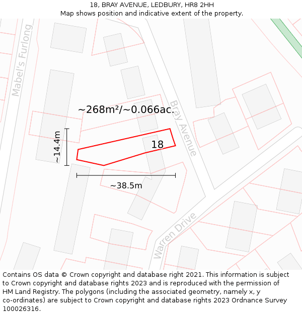 18, BRAY AVENUE, LEDBURY, HR8 2HH: Plot and title map