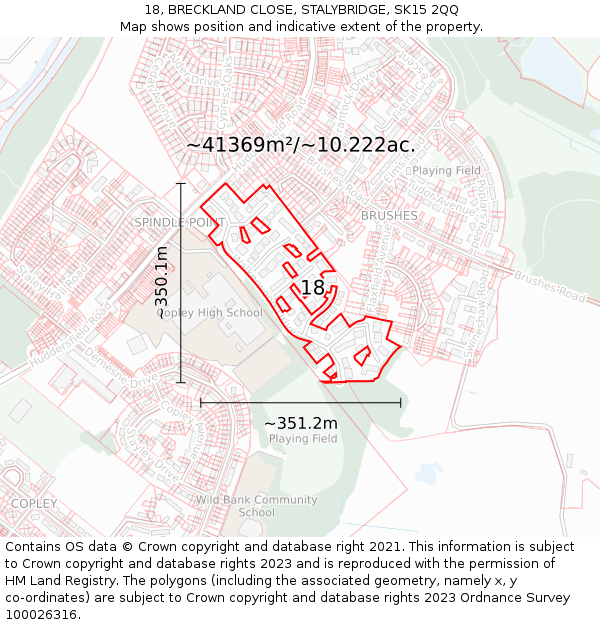 18, BRECKLAND CLOSE, STALYBRIDGE, SK15 2QQ: Plot and title map