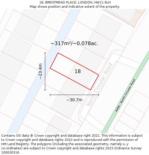18, BRENTMEAD PLACE, LONDON, NW11 9LH: Plot and title map