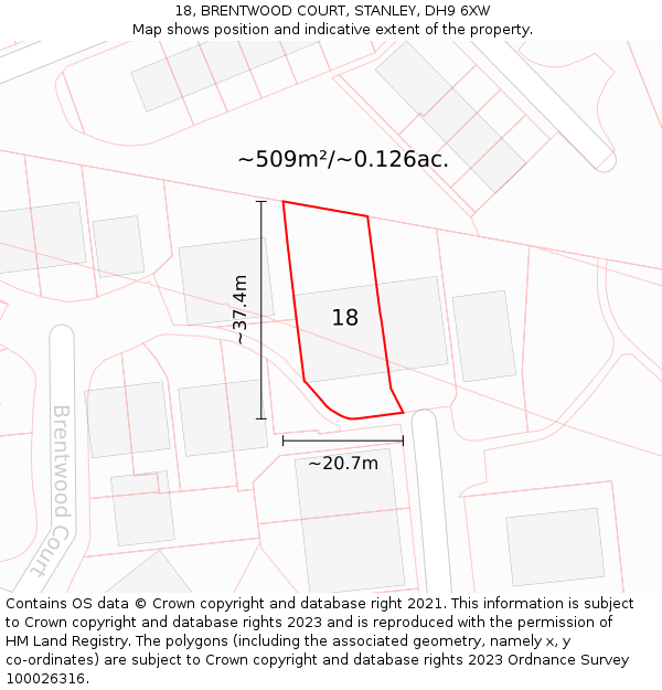 18, BRENTWOOD COURT, STANLEY, DH9 6XW: Plot and title map