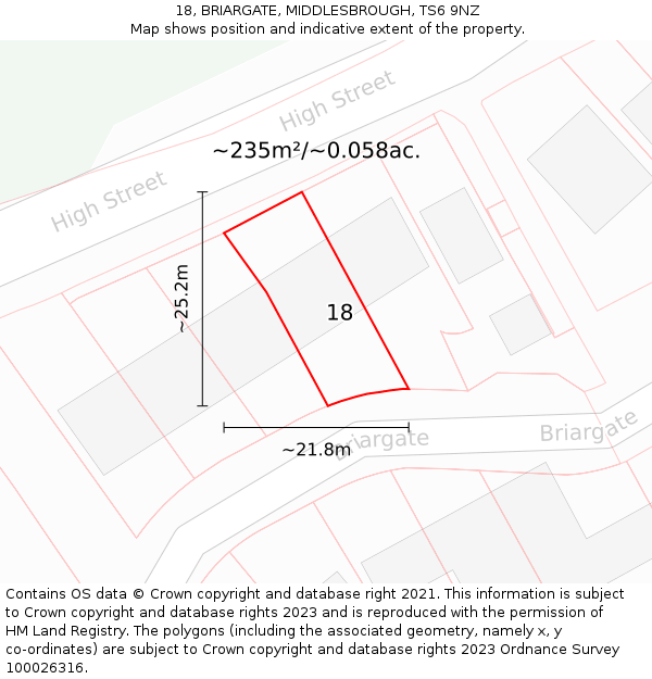 18, BRIARGATE, MIDDLESBROUGH, TS6 9NZ: Plot and title map