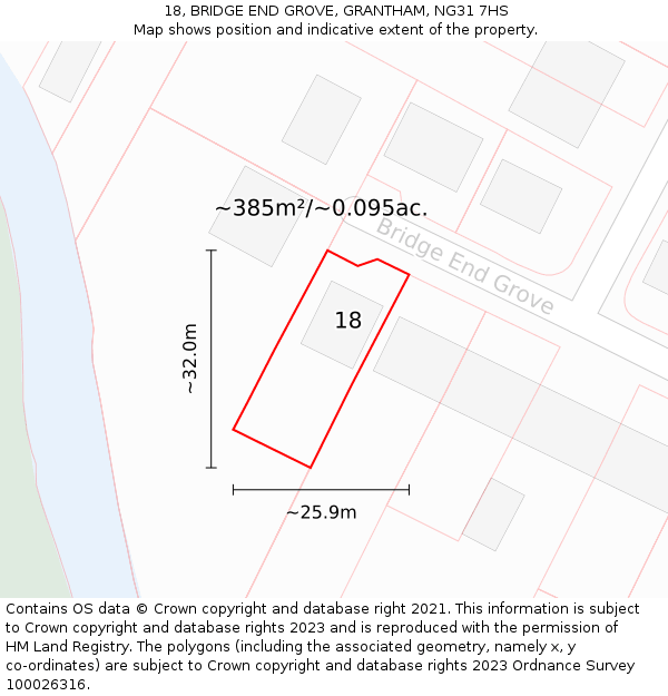 18, BRIDGE END GROVE, GRANTHAM, NG31 7HS: Plot and title map