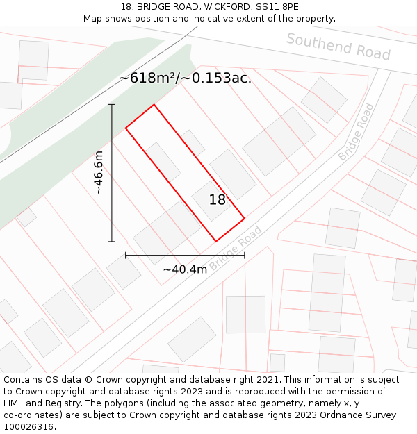 18, BRIDGE ROAD, WICKFORD, SS11 8PE: Plot and title map