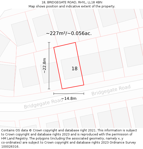 18, BRIDGEGATE ROAD, RHYL, LL18 4BN: Plot and title map