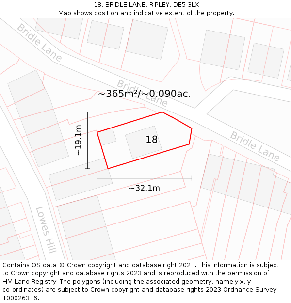 18, BRIDLE LANE, RIPLEY, DE5 3LX: Plot and title map