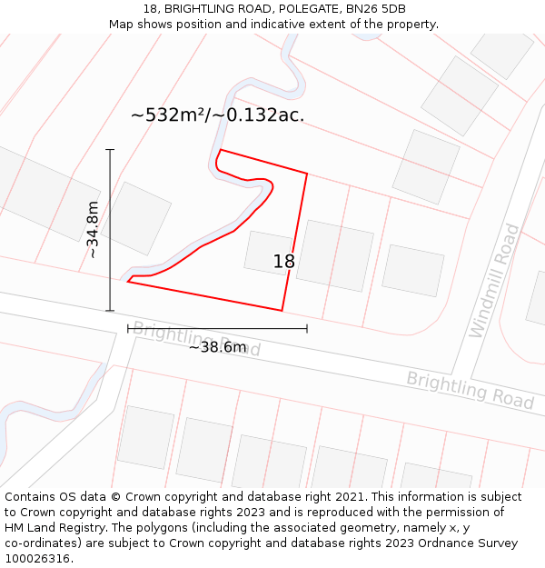 18, BRIGHTLING ROAD, POLEGATE, BN26 5DB: Plot and title map