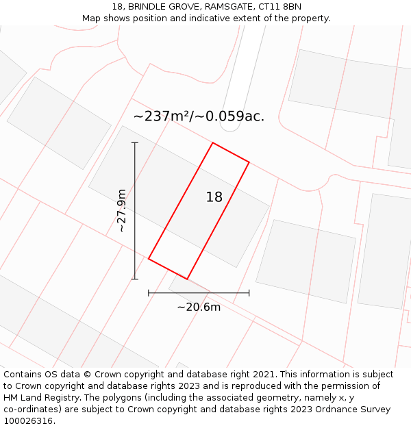 18, BRINDLE GROVE, RAMSGATE, CT11 8BN: Plot and title map