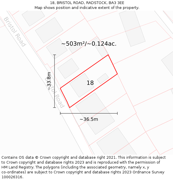 18, BRISTOL ROAD, RADSTOCK, BA3 3EE: Plot and title map