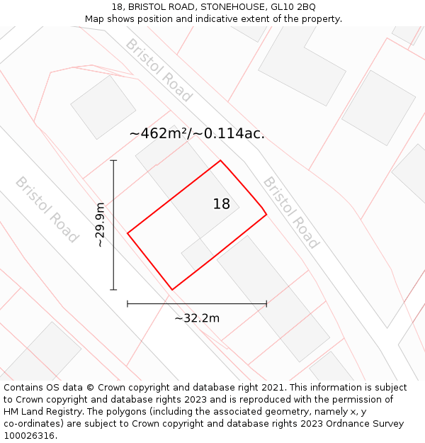 18, BRISTOL ROAD, STONEHOUSE, GL10 2BQ: Plot and title map
