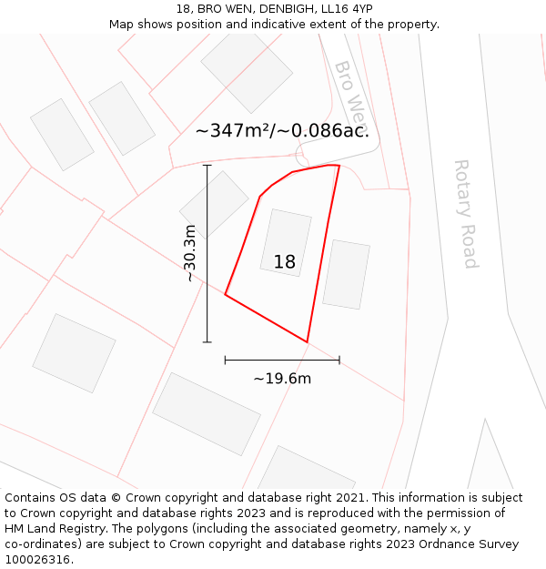 18, BRO WEN, DENBIGH, LL16 4YP: Plot and title map