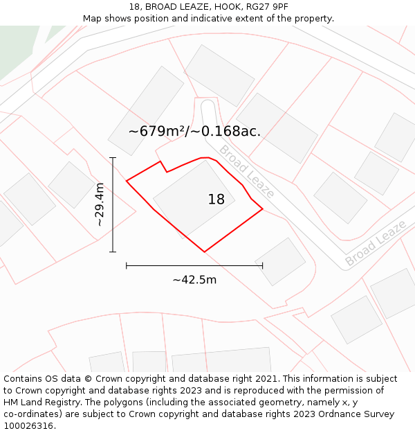 18, BROAD LEAZE, HOOK, RG27 9PF: Plot and title map