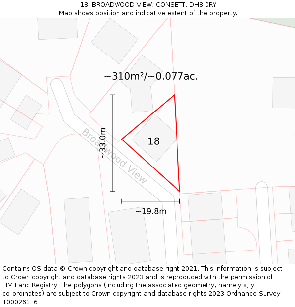 18, BROADWOOD VIEW, CONSETT, DH8 0RY: Plot and title map