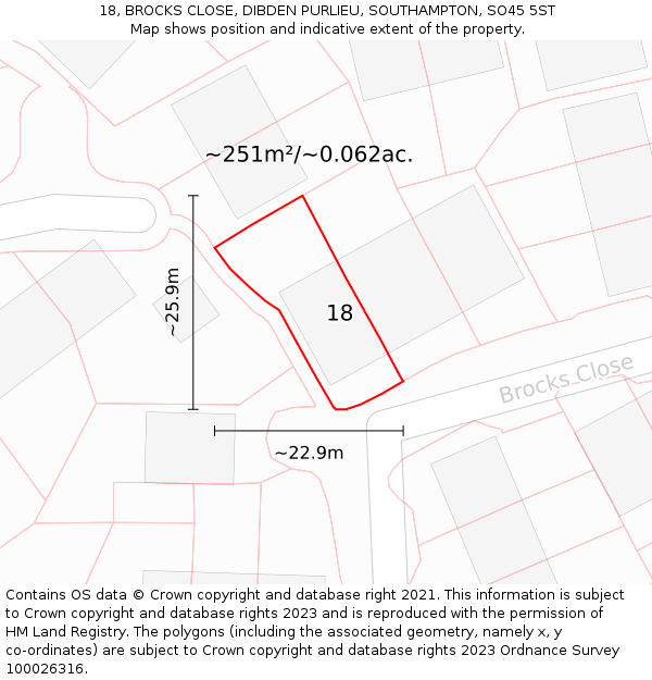 18, BROCKS CLOSE, DIBDEN PURLIEU, SOUTHAMPTON, SO45 5ST: Plot and title map