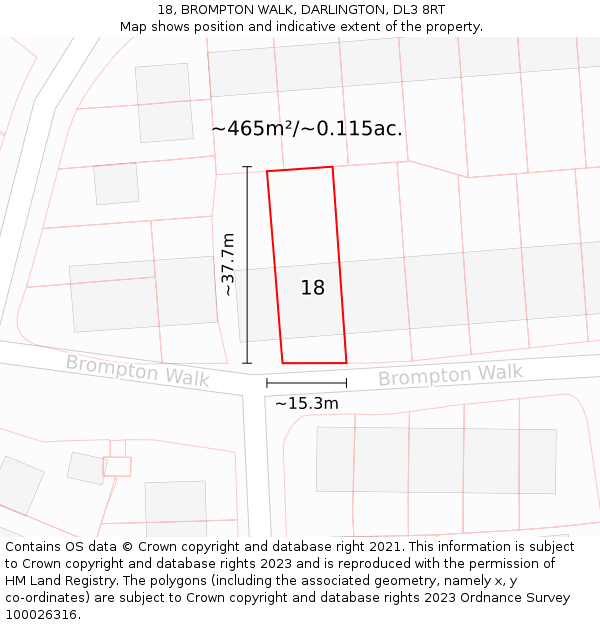 18, BROMPTON WALK, DARLINGTON, DL3 8RT: Plot and title map