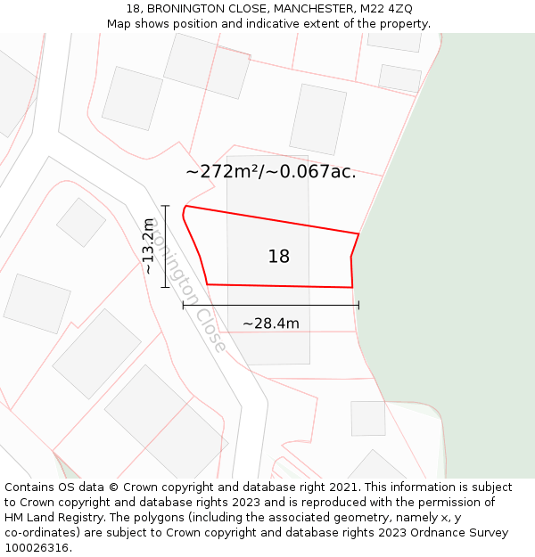 18, BRONINGTON CLOSE, MANCHESTER, M22 4ZQ: Plot and title map