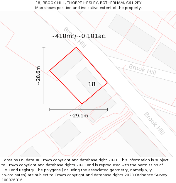 18, BROOK HILL, THORPE HESLEY, ROTHERHAM, S61 2PY: Plot and title map