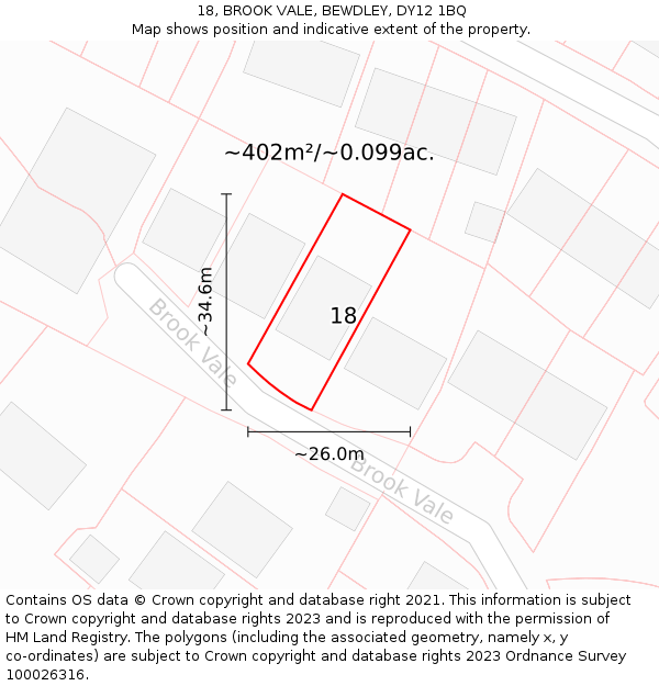 18, BROOK VALE, BEWDLEY, DY12 1BQ: Plot and title map