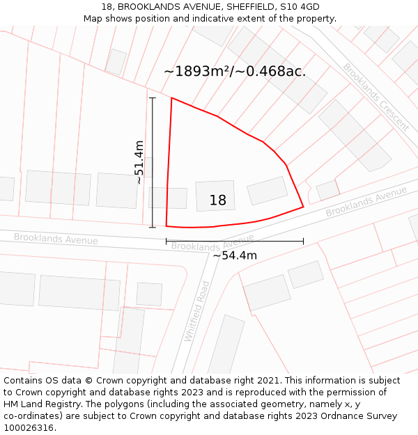 18, BROOKLANDS AVENUE, SHEFFIELD, S10 4GD: Plot and title map
