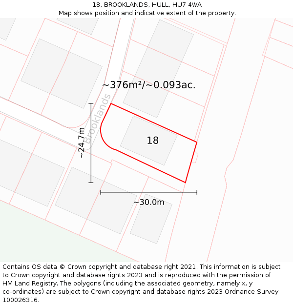 18, BROOKLANDS, HULL, HU7 4WA: Plot and title map