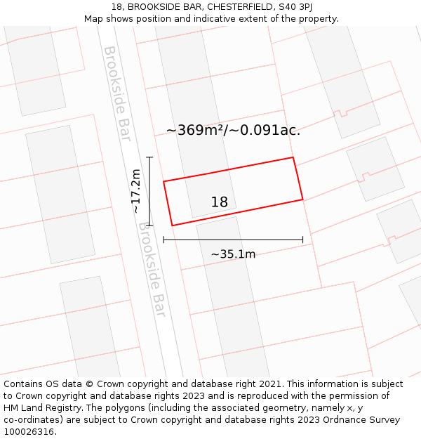 18, BROOKSIDE BAR, CHESTERFIELD, S40 3PJ: Plot and title map