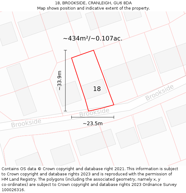 18, BROOKSIDE, CRANLEIGH, GU6 8DA: Plot and title map