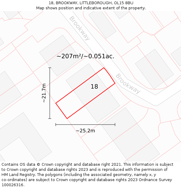 18, BROOKWAY, LITTLEBOROUGH, OL15 8BU: Plot and title map