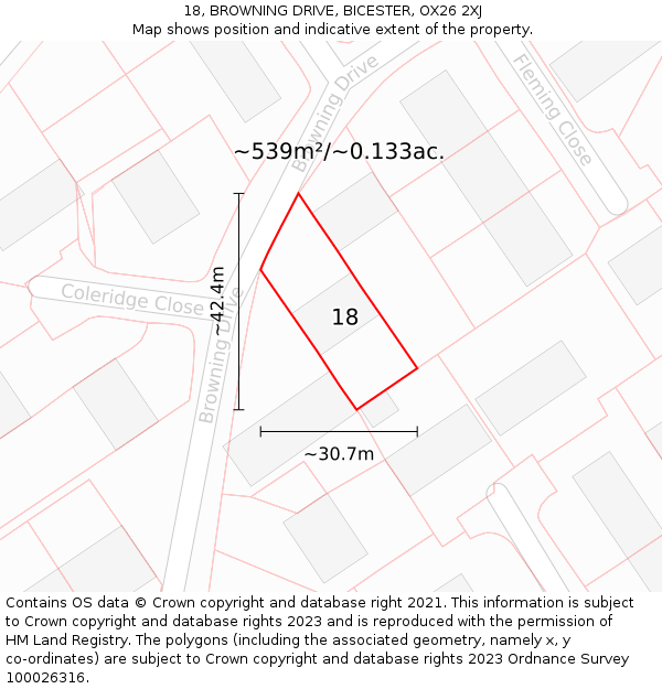 18, BROWNING DRIVE, BICESTER, OX26 2XJ: Plot and title map