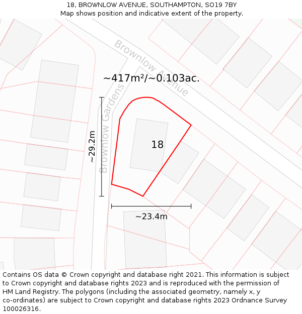 18, BROWNLOW AVENUE, SOUTHAMPTON, SO19 7BY: Plot and title map