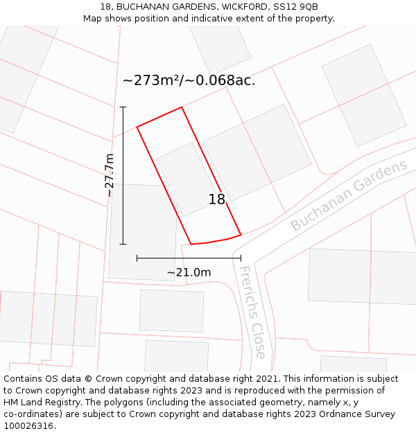 18, BUCHANAN GARDENS, WICKFORD, SS12 9QB: Plot and title map