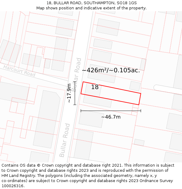 18, BULLAR ROAD, SOUTHAMPTON, SO18 1GS: Plot and title map