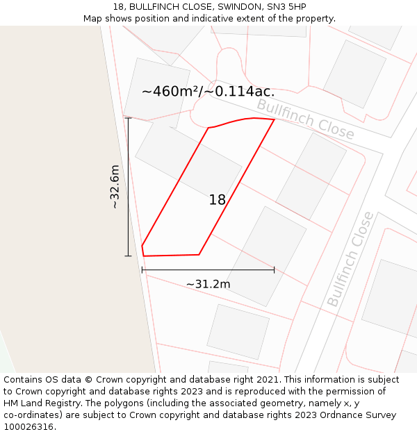18, BULLFINCH CLOSE, SWINDON, SN3 5HP: Plot and title map