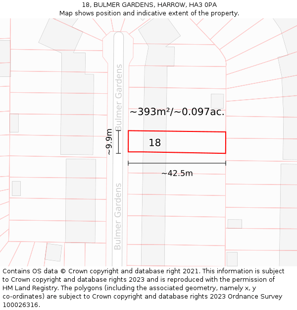 18, BULMER GARDENS, HARROW, HA3 0PA: Plot and title map