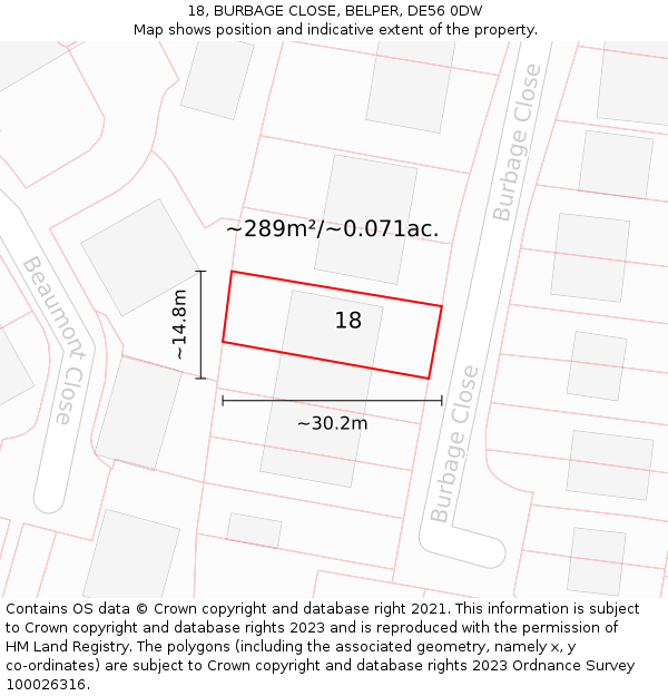 18, BURBAGE CLOSE, BELPER, DE56 0DW: Plot and title map