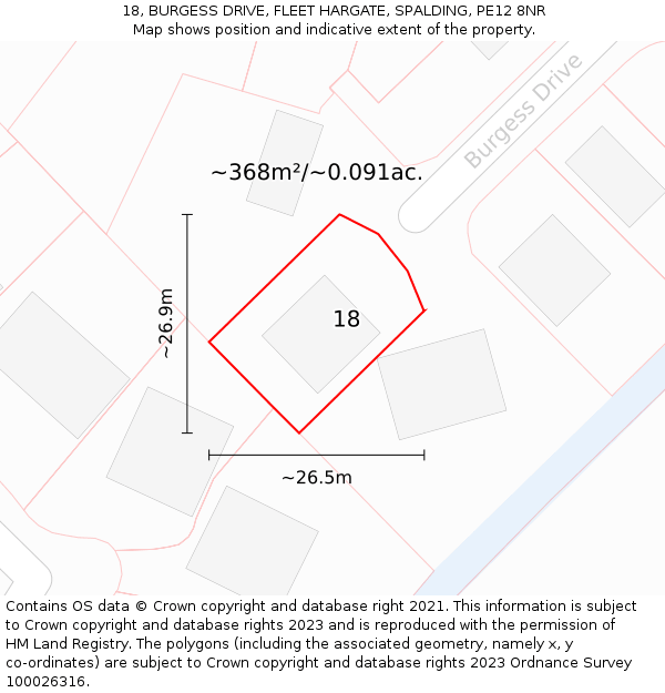 18, BURGESS DRIVE, FLEET HARGATE, SPALDING, PE12 8NR: Plot and title map