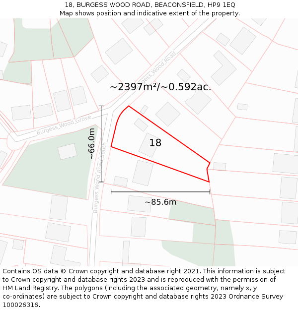 18, BURGESS WOOD ROAD, BEACONSFIELD, HP9 1EQ: Plot and title map