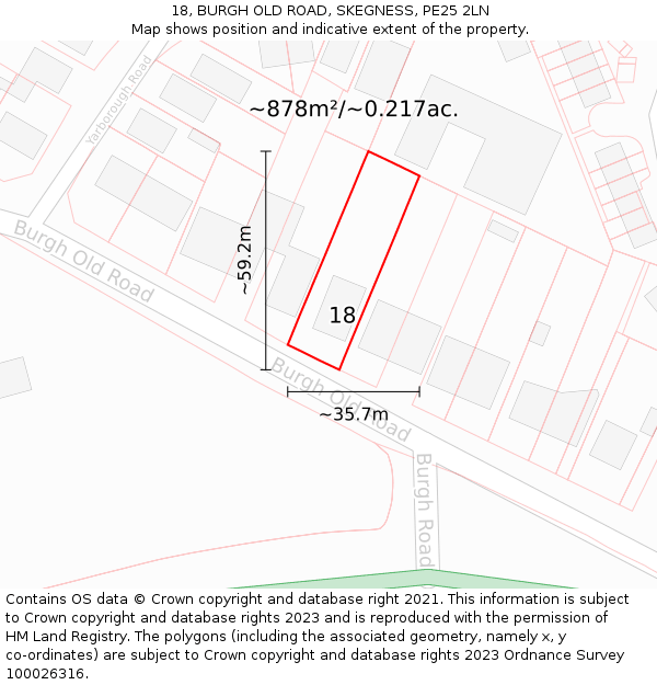 18, BURGH OLD ROAD, SKEGNESS, PE25 2LN: Plot and title map