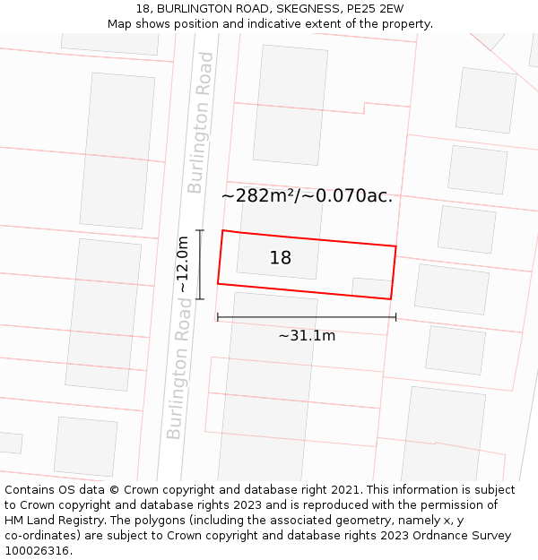 18, BURLINGTON ROAD, SKEGNESS, PE25 2EW: Plot and title map