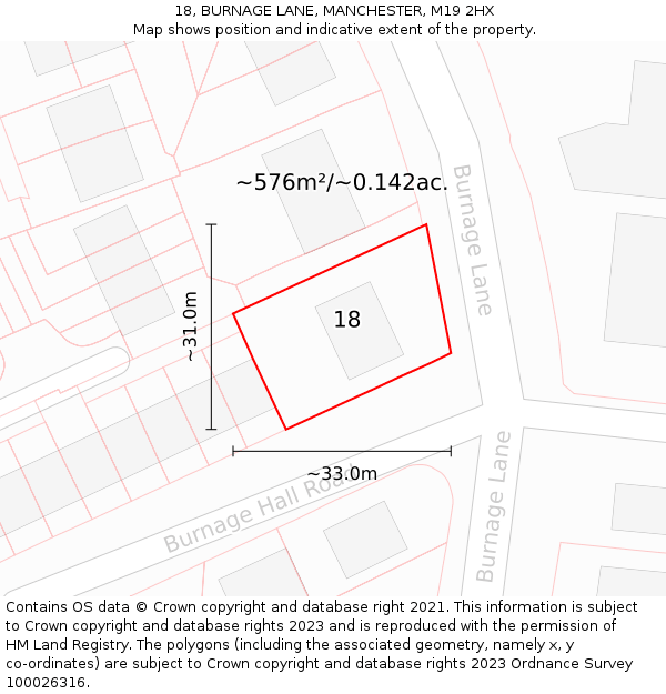 18, BURNAGE LANE, MANCHESTER, M19 2HX: Plot and title map