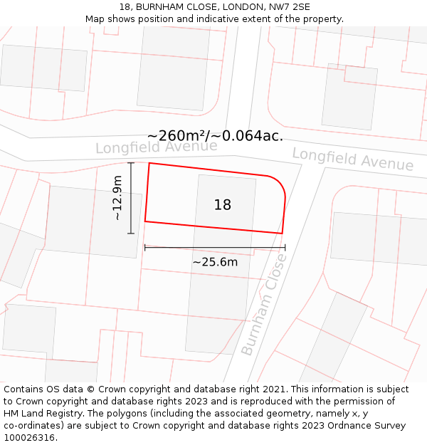 18, BURNHAM CLOSE, LONDON, NW7 2SE: Plot and title map
